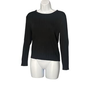 J.CREW Black Ribbed Knit Long Sleeve Crewneck Top M‎